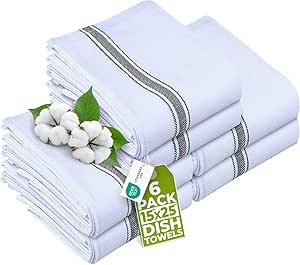 Utopia Towels - Dish Towel, 15x25 Inches, 100% Ring Spun Cotton Super Absorbent Linen Kitchen Towels, Soft Reusable Cleaning Bar and Tea Towels Set (6 Pack, Black)