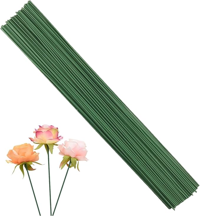 100 Pcs Plastic Flower Stems, Artificial Floral Rod Flower Stem Plastic Floral Stem, Floral Rod Floral Wire Stick for DIY Craft Bouquet Making (17CM)