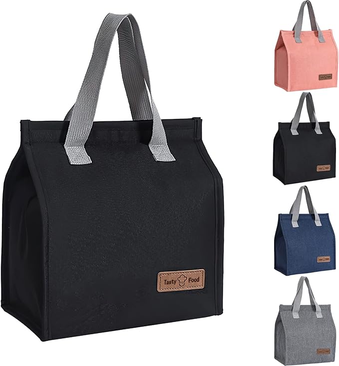 Yikki Lunch Bags for Women Men, Reusable Insulated Leakproof Lunch Box Tote Bag, Cool Bags for Kids Girls Boys Adults, Thermal Cooler Bag for Work School Picnic Travel (Black)