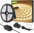Lepro Warm White LED Strip Light 5M 300 LEDs, 1650lm Dimmable LED Tape Lights, 3000K Flexible LED Lights for Bedroom Kitchen Under Cabinet Wardrobe Stair (12V Power Plug and Dimmer Switch Included)[Energy Class G]