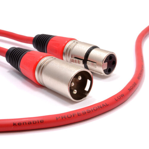 kenable Red XLR Microphone Lead Male-to-Female 1m Screened 3-Pin Cable with All-Metal Ends - 7962