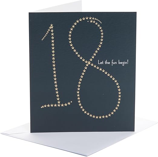 UK Greetings | 18th Birthday Card | Happy Birthday Gifts | Her/Him | Gold Foil Stars Design | With Envelope | 165 x 190 mm