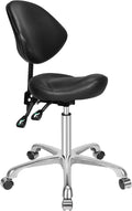 Kaleurrier Ergonomic Rolling Swivel Saddle Stool with Wheels,Hydraulic Pneumatic Lifting Height Adjustable Saddle Chair for Clinic Hair Salon Lab Kitchen Home Office (Black, With Back)