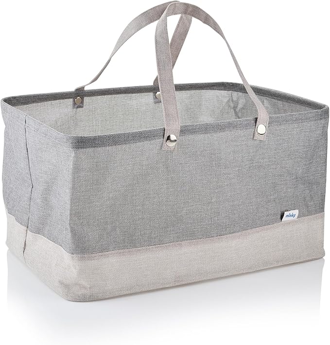 Minky Fabric Water-Resistant Laundry Basket, Large Grey Hamper With Sturdy Carry Handles, 52L Waterproof Washing Basket, Collapsible Design