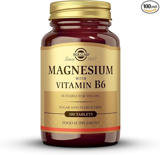 Solgar Magnesium with Vitamin B6 - Supports Energy Levels - Reduce Tiredness and Fatigue - Muscle Function - Vegan - 100 Tablets