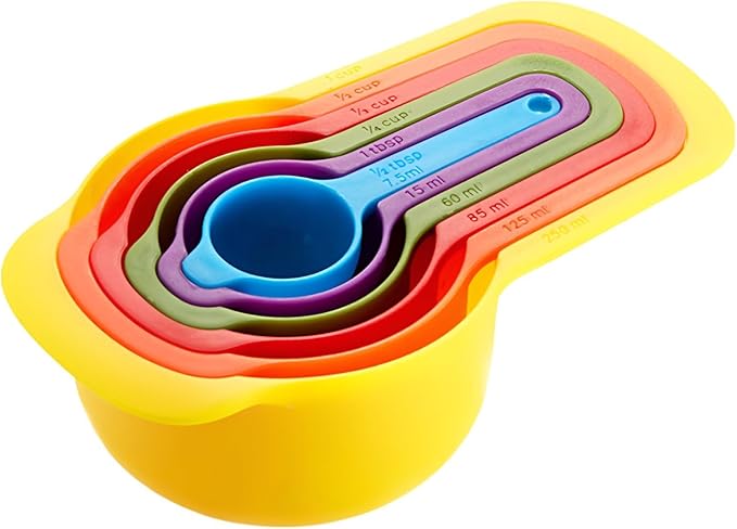 Set of 6 Cup Measurements for Baking, Cup Measurements Set, Colorful Measuring Spoons Set, Re-Usable Cups Measures, Multicolor Space Saving Stackable