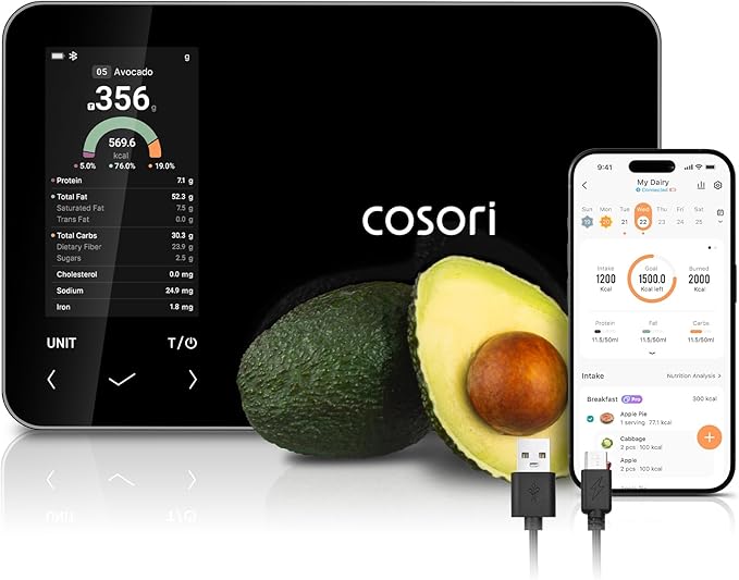 COSORI Smart Kitchen Food Scales Nutrilens, Premium Calorie Counting Scale, AI Scan via Free App,19 Nutrients, On-Screen Nutrient Info, USB-C, Offline Mode, Nutrition Control, Healthy Start 2026