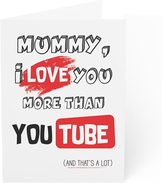 Mother's Day Greeting Card - 'Mummy, I Love You More Than YouTube' - Red Brushed Love Design - Heartfelt Gift for Mom