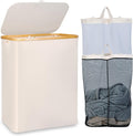 Washing Basket for Laundry 150L XL－Extra Large 2 Compartments Laundry Basket with Bamboo Handle and Lid, Dirty Clothes Storage Folable Laundry Hamper for Clothes Toys Towels (Beige)