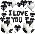 I Love You for Him/Her Balloons 31PCS Black 18 Inch Heart Balloons Banner Romantic Decoration Kit for Valentines Party Wedding Engagement Galentines Day Bridal Shower Anniversary Decor