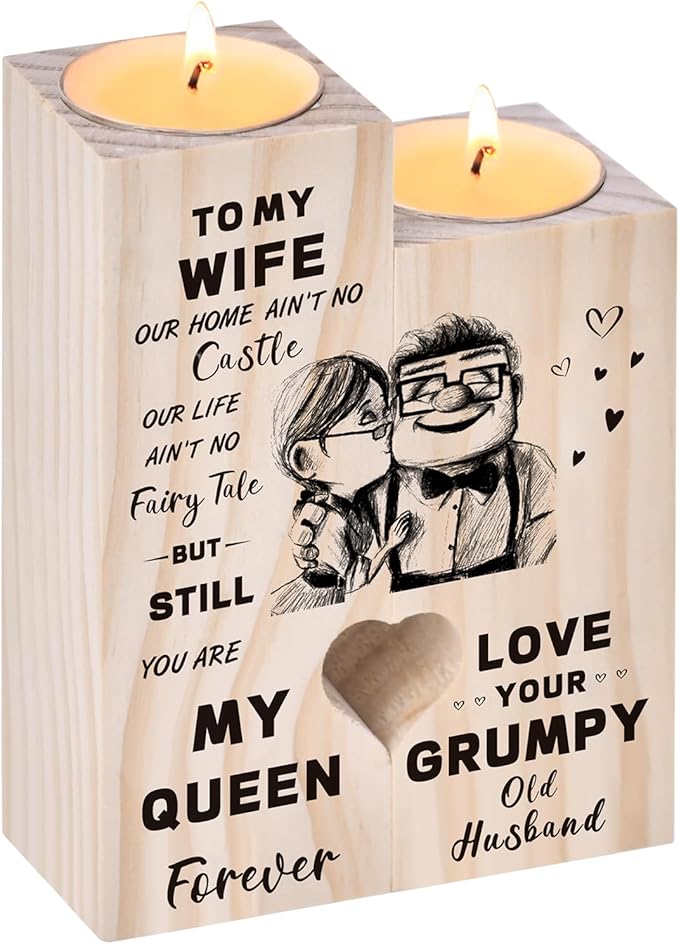 Valentines Gifts for Her Wife,Wooden Heart-shaped Candlestick Holders Gifts for Wife Women,Valentine's Day Presents for Her Women Girlfriend on Anniversary Birthay Christmas