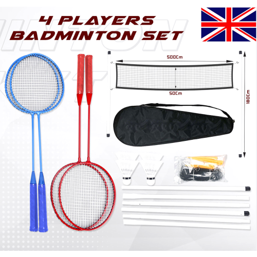 4 Player Badminton Set Racket Shuttlecock Outdoor Pole Garden Game