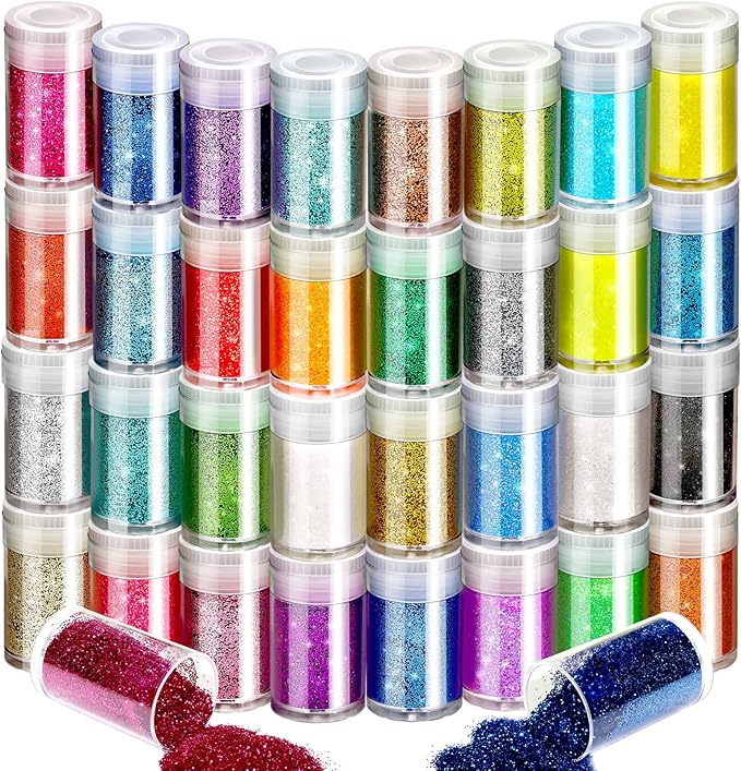 FANDAMEI 32 Colors of Nail Glitter Face Glitter Powder for Makeup, Rainbow Body Glitter for Eye Hair Makeup