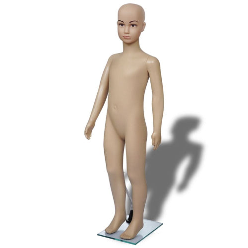Child Mannequin 110cm â€“ Eco-Friendly PE, Beige, Full-Body 4-Part Shop Display with 360 Head/Arm, Glass Base & Aluminum Stand | Code 30019