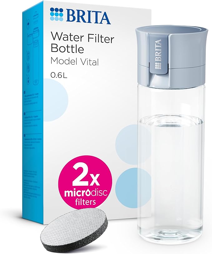 BRITA Water Filter Bottle Light Blue (600ml) incl. 2x MicroDisc Filters - packaging may vary