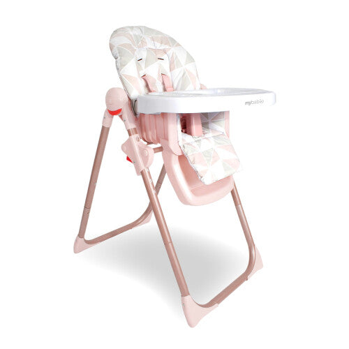 My Babiie MBHC8RG Premium Highchair - Rose Gold | 3 Recline Positions, 6 Height Settings, 5-Point Harness, 2-Part Dishwasher Tray