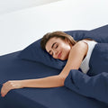 LuxClub Fitted Sheet Double Bedding with 40cm Depth, Extra Deep Soft Microfiber Fabric, Ease Care, Soft & Comfortable, Fade Resistant - Navy, Double