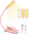 10 LED Book Light, 3 Eye-Protecting Lightng Colours Reading Light, Adjustable Brightness, USB Rechargeable 12H Battery Life, Flexible Clip on Book Light for Reading, Painting,Travel, Kids Gift[Energy Class B]