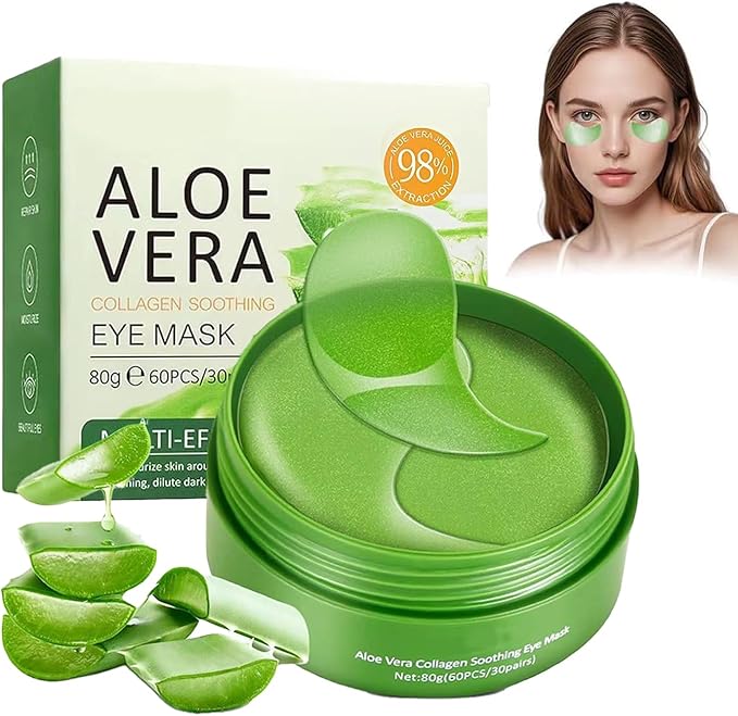 Under Eye Patches,60Pcs Aloe Vera Gel Eye Mask,Hyaluronic Acid Collagen Eye Masks Skincare for Puffy Eyes Dark Circles,Eye Bags,Anti Aging,Wrinkle,Moisturizing& Soothing,Eye Patch for Women and Men