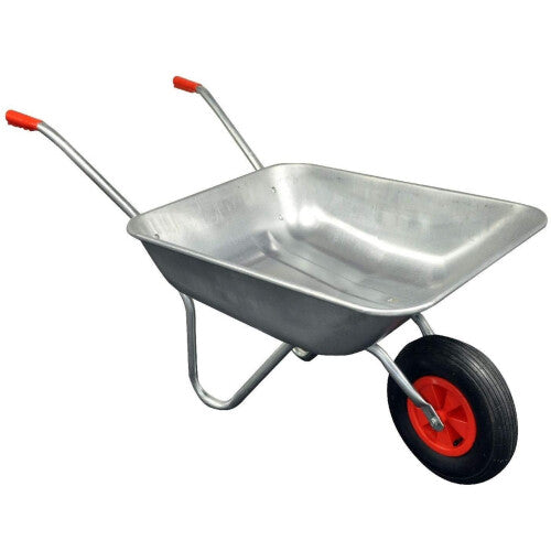 2007289 Heavy Duty 65L Galvanised Steel Wheelbarrow with Pneumatic Wheel - 80kg Capacity, Garden & DIY