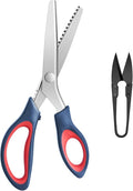 Pinking Shears, Zig Zag Scissors Set, Professional Serrated Scissors for Cutting Fabric, Suitable for Tailor, Including 9.4 inch Pinking Shears, 4.1 inch Thread Cutter, Dark Blue Red