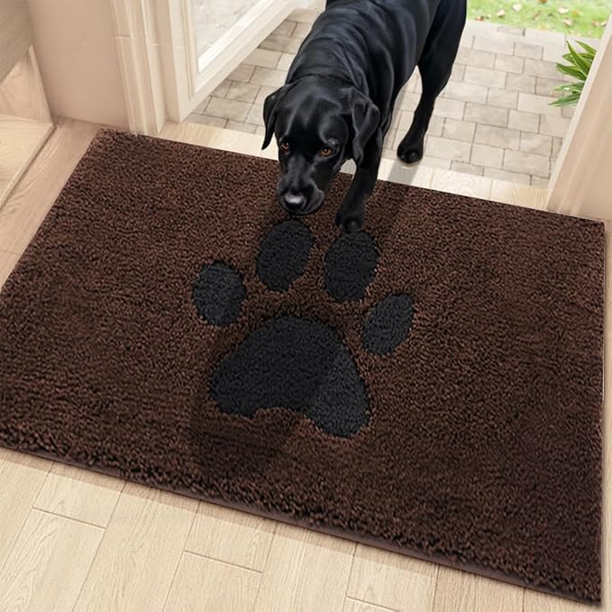 Dirt Trapper Door Mat Indoor 50 x 80 cm, Non-Slip Washable Rug, Low-Profile Inside Doormats for Entryway, Super Absorbent Dog Mats for Muddy Paws, Brown