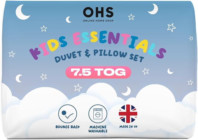 OHS 7.5 Tog Single Duvet and Pillow Set, Anti Allergy Soft Touch Microfibre Lightweight Summer Duvets Anti Bacterial Hollowfibre Machine Washable Kids Single Quilt with Pillow, White