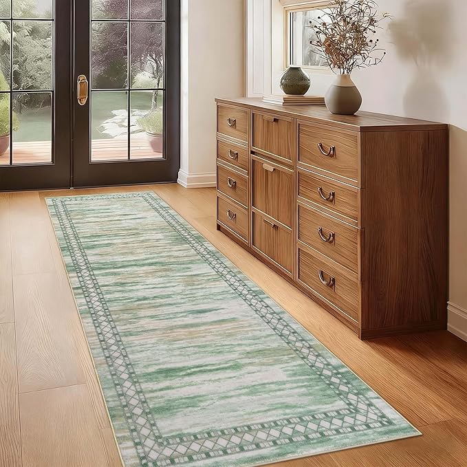 Runner Rugs for Hallway 65x240cm Extra Long Hallway Runner Rug Low Pile Non Slip Carpet Runners for Hallways Bedroom Entryway Kitchen Laundry Room (Mint Green)