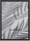 A4 Frame, 1 Pack Wooden A4 Picture Frames, Black A4 Frames, 21 x 29.7cm, with Plexiglass, Wall Hooks, Stand and Mat, for Tabletop or Wall Hanging, Black