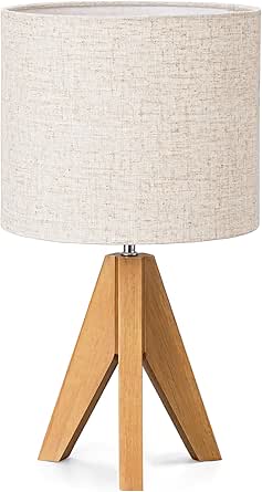 EDISHINE 36cm Bedside Lamp, Tripod Table Lamp with Grey Linen Lampshade, ON/Off Switch, Desk Lamp for Living Room Bedroom, E27 Base, 2700K LED Bulb Included