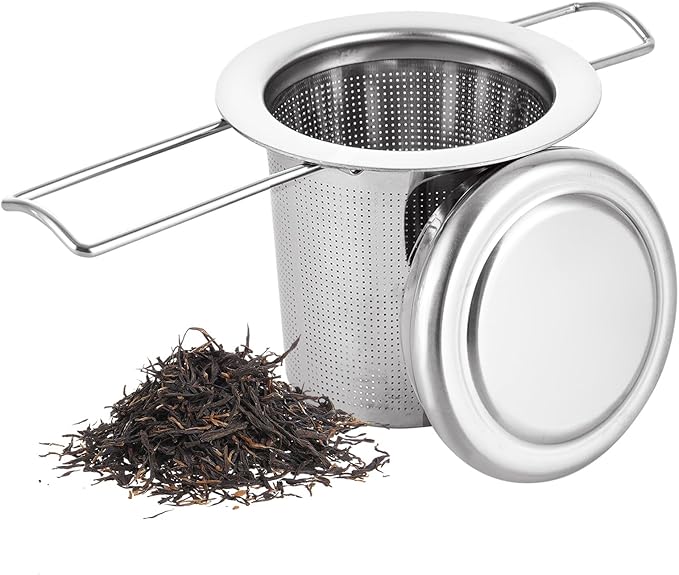 ASelected Tea Infuser,304 Stainless Steel Fine Tea Strainer with Lid and Foldable Handle,Tea Filter for Teapots Cups Mugs to Brewing Steeping Loose Tea and Coffee, 1 Pack