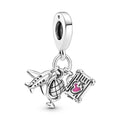 Silver Airplane Globe & Suitcase Dangle Charm Fits Pandora Bracelet And Other Bracelets