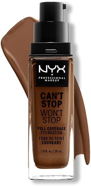 NYX Professional Makeup Can't Stop Won't Stop Full Coverage Foundation, Long Lasting, Waterproof, Vegan Formula, Matte Finish, Shade: Mocha