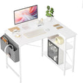 BEXEVUE L Shaped Corner Desk - 100x70 cm Study Office Gaming Desk, Computer Desk Small Writing Table, Large Reversible Storage Shelves, Bookshelf Workstation for Study Play Work Home Office, White