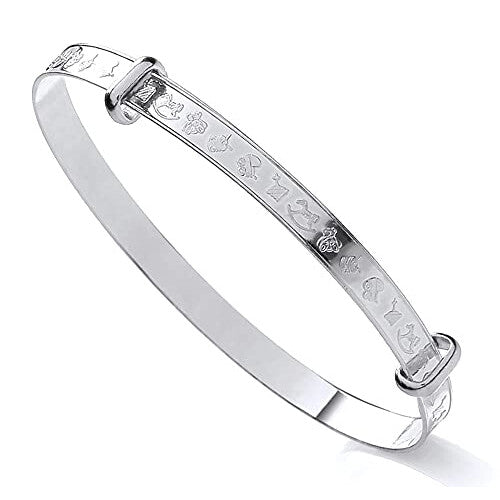 Solid Sterling Silver Expanding Baby Bangle - Nursery Pattern, 40mm Inner Diameter, Unisex
