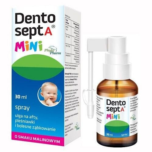 Dentosept A Mini spray, ulga na afty, pleÅ›niawki i bolesne zÄ…bkowanie, smak malinowy, 30 ml
