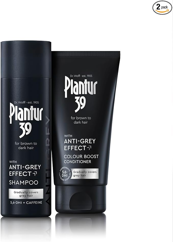 Plantur 39 Anti-Grey effect 5.6-DHI & Caffeine Set | Shampoo and Conditioner 200ml + 150 ml | Gradually Darker and Stronger Hair | Controlled concealing of grey hairs | Supports natural hair growth