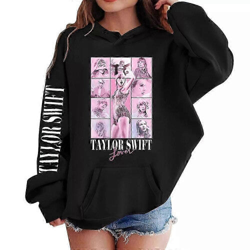 (Black, 10-11 Years) Taylor Swift Print Kids Girls Hooded Sweatshirt Casual Long Sleeve Hoodies Loose Pullover Tops