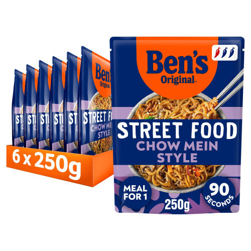 Ben's Original Street Food Chinese Chow Mein ready in 90 seconds Noodles Ready Meal serves 1 multipack 6x 250g
