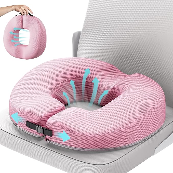 Benazcap Donut Cushion for Hemorrhoids, Coccyx Cushion for Tailbone Pain Relief, Donut Pillow, Memory Foam Seat Cushion by Ergonomic for Sores, Sciatica, Pink
