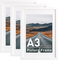A3 Picture Frame with A4 Mount, 3 Pack White A3 Poster Frames, 29.7x42cm Photo Frames with Safe Perspex Front, Wall Mounting