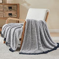 EMME Fuzzy Fleece Throw Blanket with Tassel - 152 x 203 cm Ultra Soft Warm Sherpa, Microfiber, Cozy for Couch & Sofa - Lightweight, Reversible,Navy With Tassel