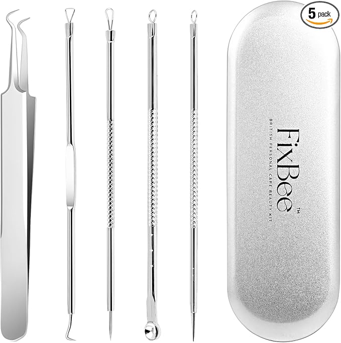 Blackhead Remover Tool - Pimple Popping Kit - Whiteheads, Acne Comedone Extractor, Milia Remover, Pimple Popper, Black Head Remove Tools Set with Face Blackhead Remover Tweezer - 5PC Spot Popping Kit