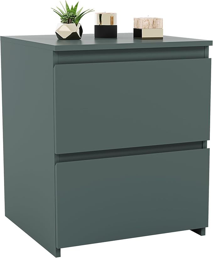 Vida Designs Denver 2 Drawer Large Bedside Cabinet Bedroom Storage Chest, Modern Nightstand End Table H48 x W39.5 x D 39.5 cm (Jasper Green)