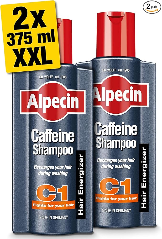 Alpecin Caffeine Shampoo C1 2x 375ml | For Stronger and Thicker Hair | Natural Hair Growth Shampoo for Men | Made in Germany