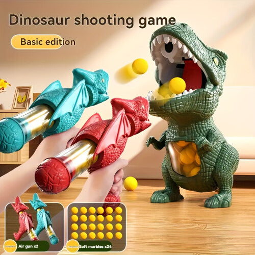 (2 launchers   24 soft balls/set) Air-Powered 2 Launchers Kids' Dinosaur Toy | Fun Shooting Dinosaur Scoring Game, Competition Battle Set With 24 Sponge Balls