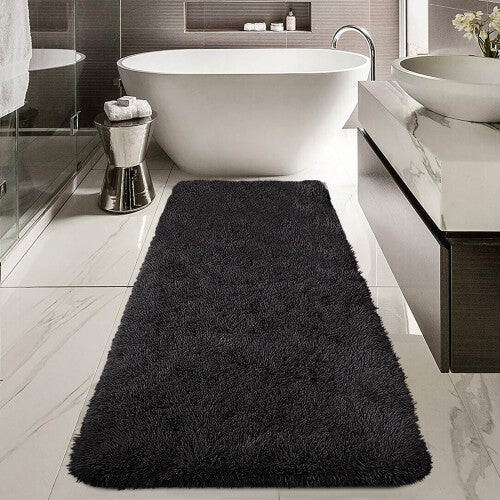 (60x110 cm- Medium Bath Mat, Black) Non Slip Bath Mats Soft Shaggy Bathroom Shower Rug