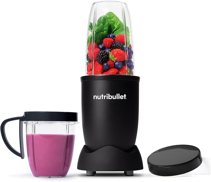 nutribullet Blender 600 Series 7 Piece Kit Black - Powerful 20,000 RPM Extractor - Blends Frozen Fruit, Nuts & Ice - 1 Tall Cup, 1 Short Cup, 1 Handled Ring & 1 Lid - Personal Smoothie Maker