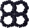 DMQ Satin Elastic Bands Scrunchies, Skinny Hair Bobbles, Black Hair Elastics Traceless Anti-Frizz Hair Tie ponytail Holders Girls Kids Adult Use (4pcs)