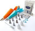 EXSTRY Reusable Piping Bags and Nozzles Set - 15 Pcs Baking Kit Including 2 Reusable Bags, 8 Nozzles, 2 Couplers, Cleaning Brush, and Silicone Rings - Ideal for Cakes, Cupcakes, and Cookies